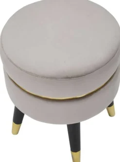 Pouf sur pieds en tissu Paris 35 x 40.5 cm (Gris - Noir et Doré)