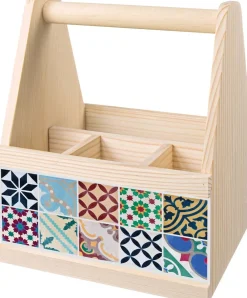 Range-couverts en bois avec motif imprimé (Carreaux de ciment)