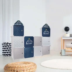 Rangement enfant 2 cubes mobulables 30x30 cm (Gris et bleu marine)