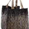 Sac de rangement en jute et cuir (Noir)