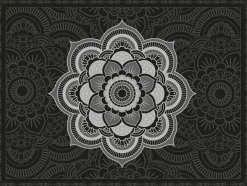 Set de table en vinyle 40 x 30 cm (Lot de 6) (Mandala noir et gris)