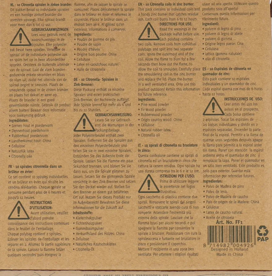 Spirales citronelle dans brûleur en métal (Lot de 6)