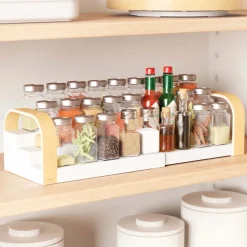 Étagère à épices extensible 3 niveaux Bellwood (Blanc et naturel)