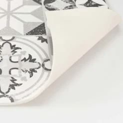 Tapis en vinyle fleurs mandala noir (90 x 60 cm)