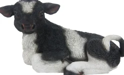 Veau noir et blanc couché en résine (Petit modèle)