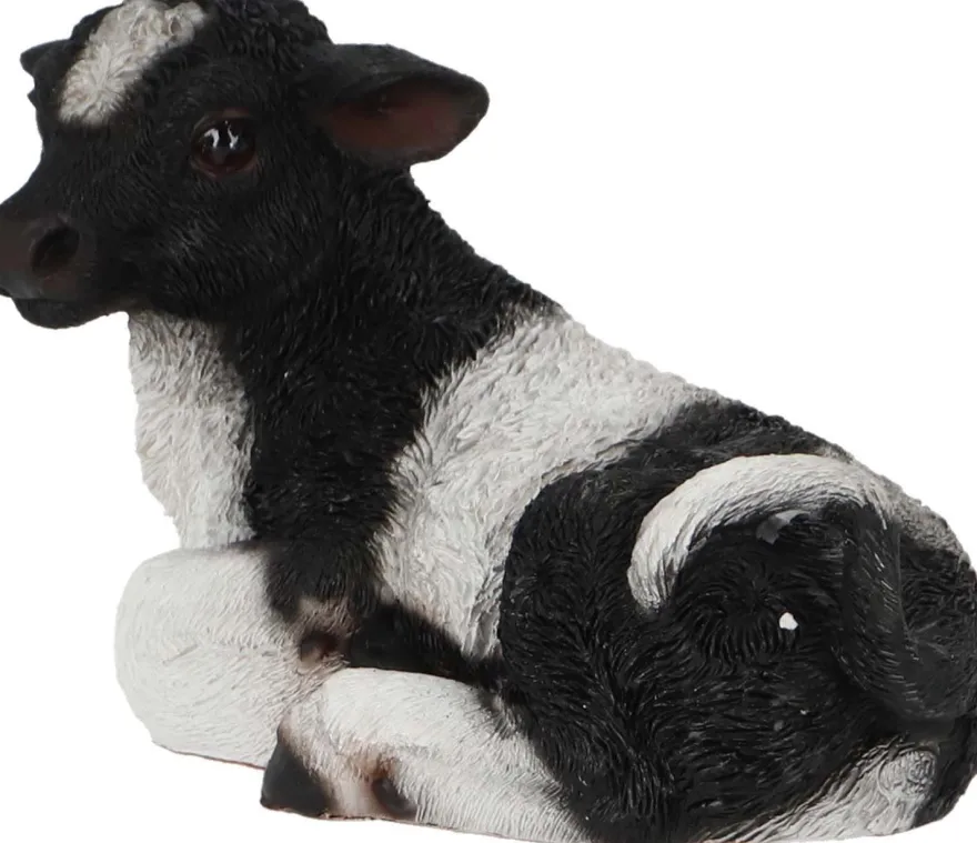 Veau noir et blanc couché en résine (Petit modèle)