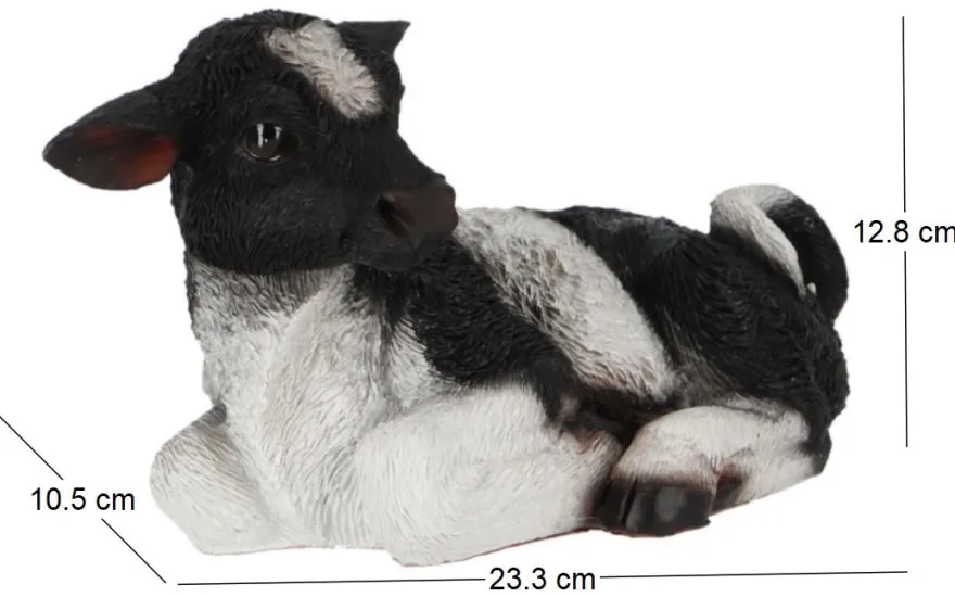 Veau noir et blanc couché en résine (Petit modèle)