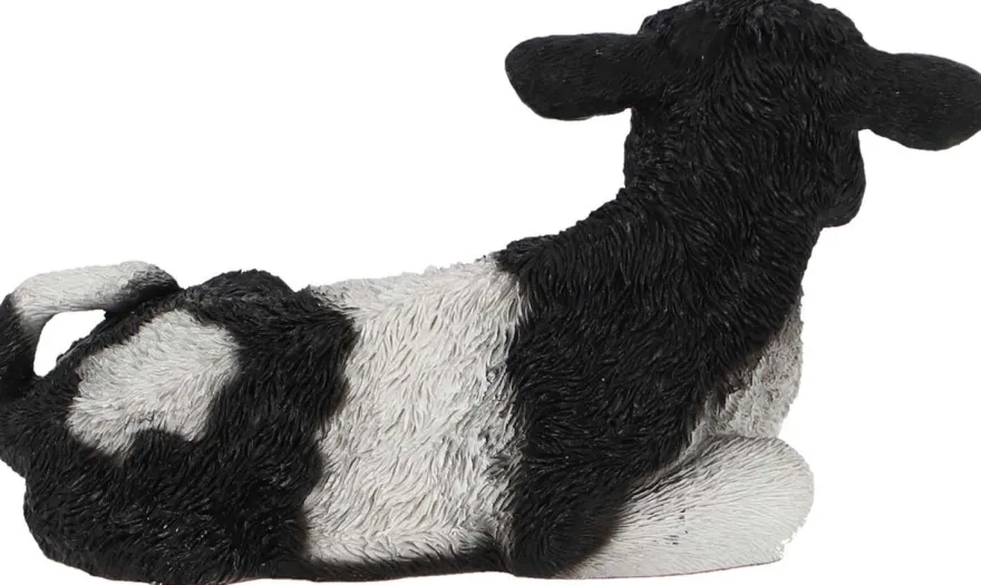 Veau noir et blanc couché en résine (Petit modèle)