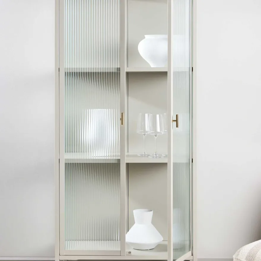 Vitrine en acier 70 x 40 x 160 cm Garis (Beige)
